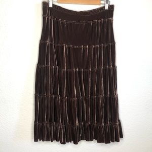 Margaret O’Leary Women’s Raw Hem Layered Velvet Skirt Vintage Style Small Brown